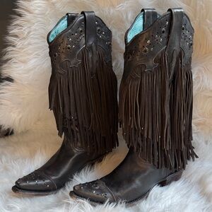 Cowboy Boots Corral  Sierra Fringe and Studs Brown Cowgirl Sold Out Online